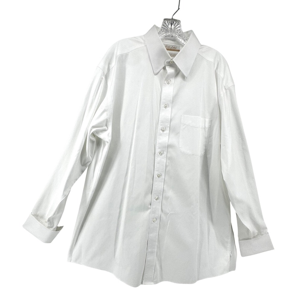 gold label dress shirts Roundtree & Yorke White Shirt 16.5 35 Non-Iron Cotton Pinpoint Button down collar